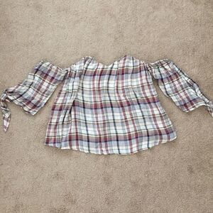 Francesca's Miami Plaid Off-the-Shoulder Top